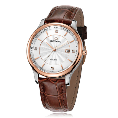 Bracelet en cuir véritable de montre d'acier inoxydable de quartz de résistant à l'eau avec la batterie de SR626SW